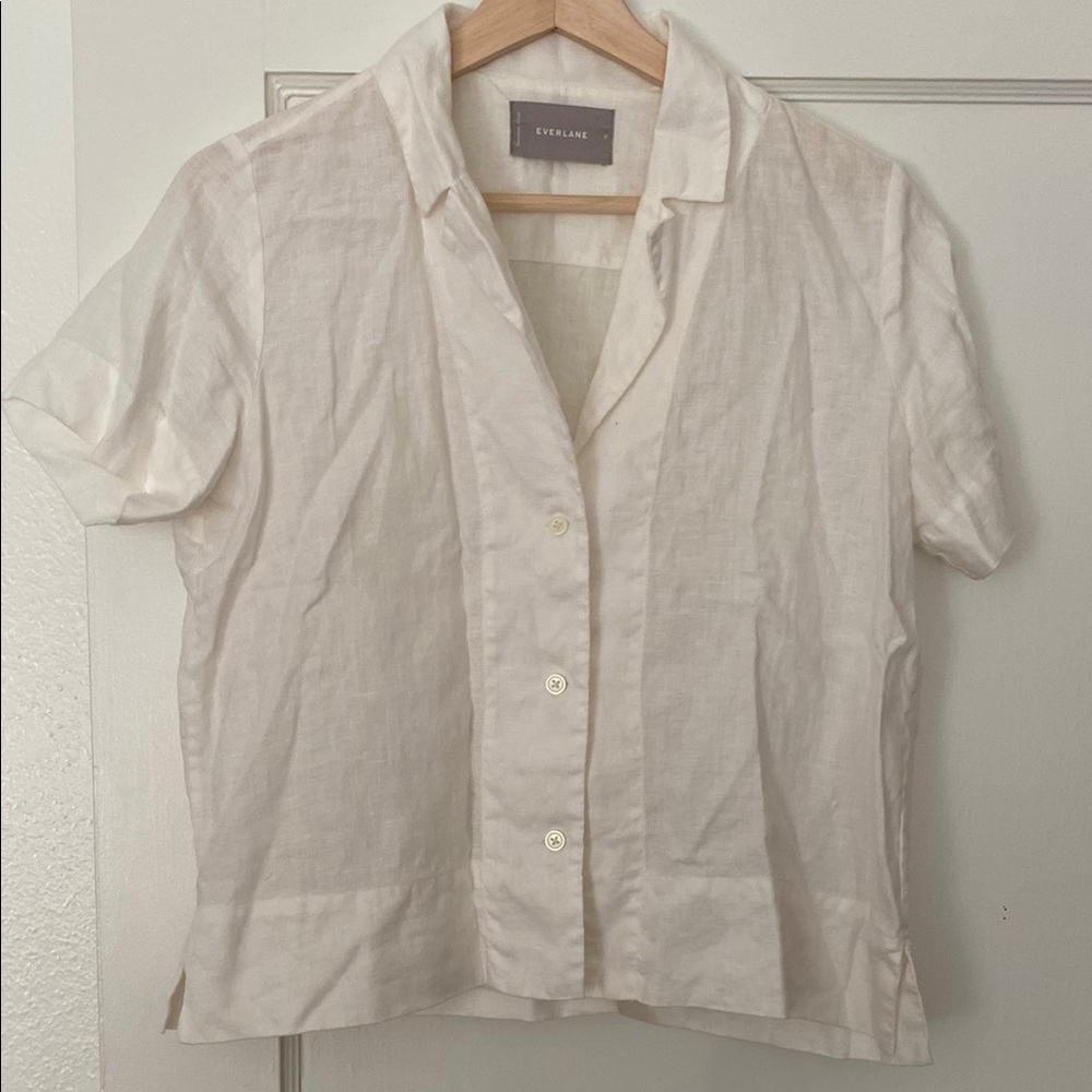 Everlane Linen White Short Sleeve Button-Up Shirt